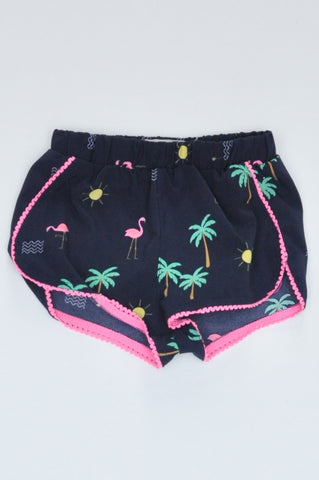 Cotton On Navy Flamingo Pink Trim Lightweight Shorts Girls 9-12 months