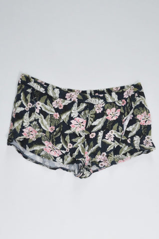 Cotton On Navy Green & Pink Faded Floral Draped Shorts Women Size M