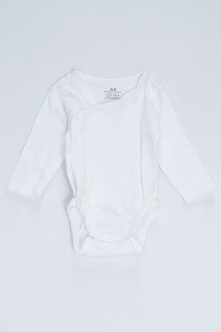 H&M Organic Cotton White Long Sleeve Baby Grow Unisex 2-4 months