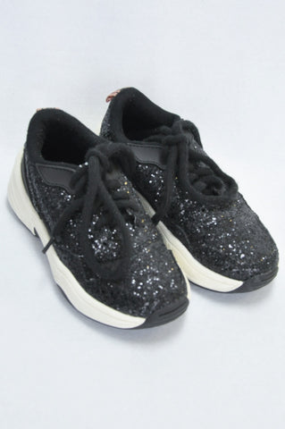 New Zara Black Glitter Lace Up Shoes Girls Youth Size 1