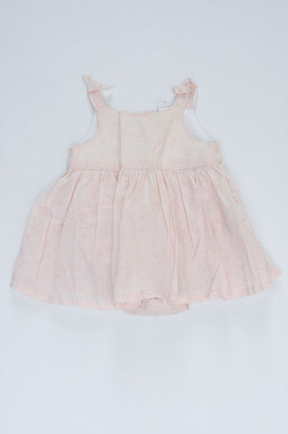 H&M Light Pink Floral Pattern Sleeveless Shoulder Tie Pleated Baby Grow Dress Girls 4-6 months