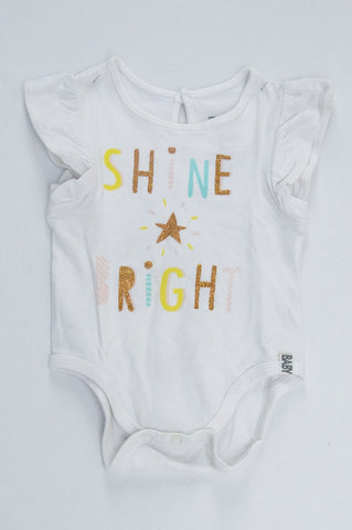 Cotton On White Short Ruffled Sleeve 'Shine Bright' Baby Grow Girls 3-6 months
