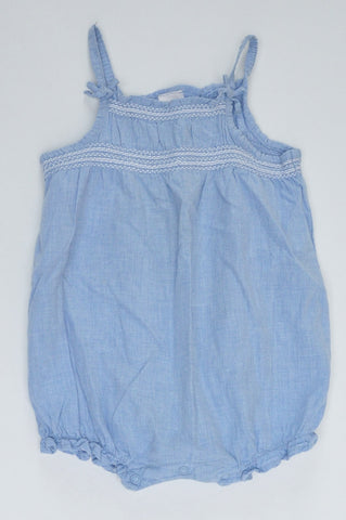 H&M Light Blue & White Squiggle Embroidered Sleeveless Romper Girls 4-6 months