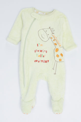 Mothercare Lime Fleece I'M Growing Taller Everyday Long Sleeve Footed Onesie Boys 0-3 months
