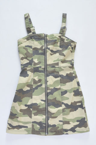 H&M Khaki Green Camo Dungaree Dress Women Size 8