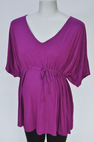 Cherrymelon Purple V Neck Short Sleeve Drawstring Waist Tie Maternity Blouse Size XL