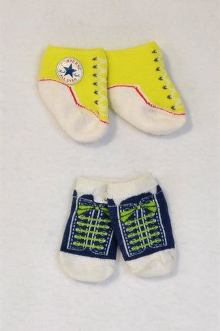 Unbranded 2 Pack Navy & Neon Yellow Converse Takkie Socks Unisex N-B