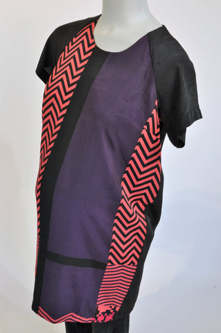 Mamas & Papas Black Pink & Purple Zig Zag Colour Block Maternity Dress Size 10