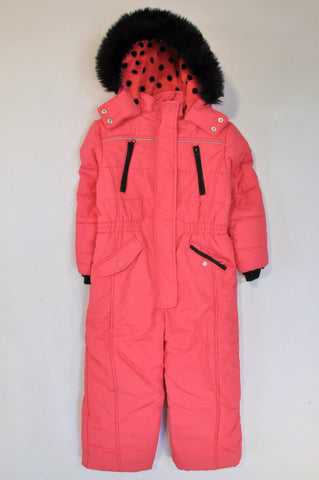Next Bright Pink & Black Fleece Lined Hooded Snow Suit Girls 5-6 years