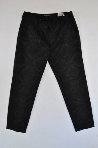 Zara Black Embossed Damask Cropped Pants Women Size L