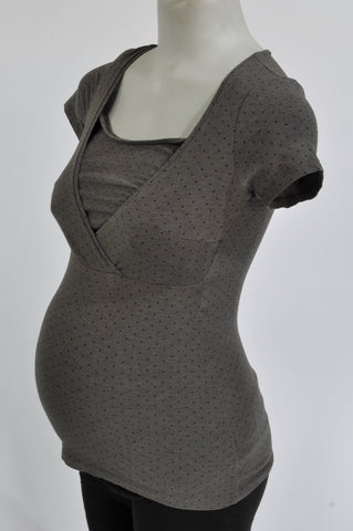 H&M Grey Polka Dot Nursing Friendly Maternity T-Shirt Size XS