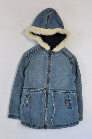 Woolworths Denim Fleece Lined Hooded Jacket Girls 8-9 years