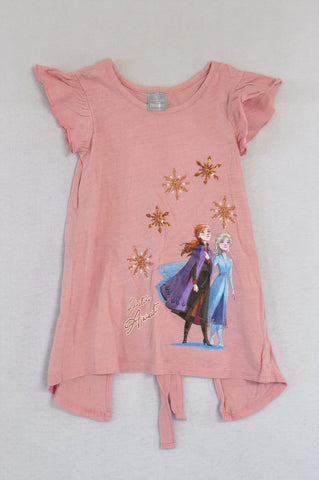 Disney Dusty Pink Open Back Frozen T-shirt Girls 6-7 years