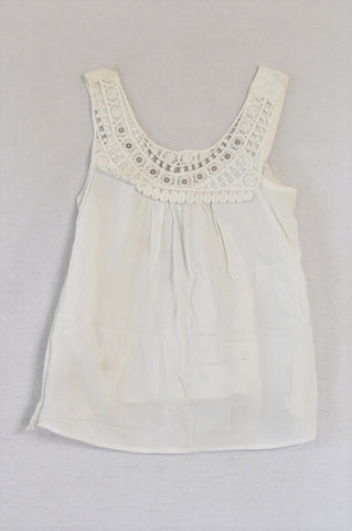 Woolworths White Crochet Neckline Top Girls 5-6 years