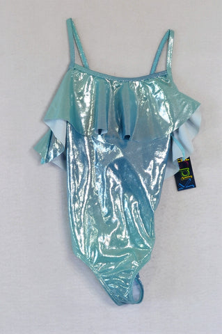 New Pick 'n Pay Blue Silver Scale Frill Swimming Costume Girls 7-8 years