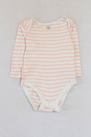 Marks & Spencers Light Pink Striped Baby Grow Girls 9-12 months