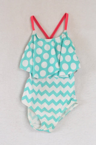 Pick 'n Pay Turquoise Dotty & Pink Strappy Swimming Costume Girls 3-4 years