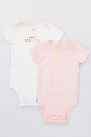 Carter's 2 Pack Pink Stripe & Super Cute Baby Grows Girls 3-6 months