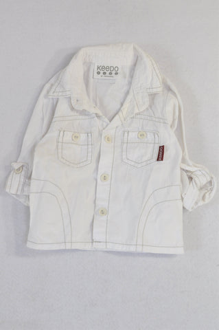 Keedo White Grey Stitch Button Shirt Boys 0-3 months