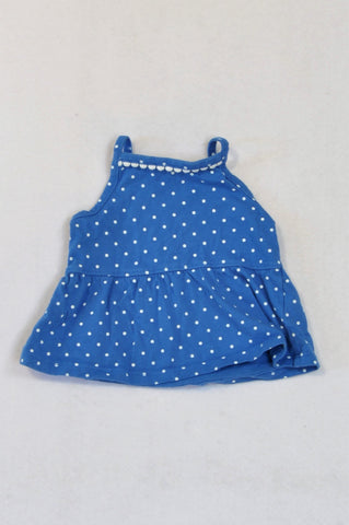 Carter's Blue & White Dotted Baby Doll Top Girls 0-3 months