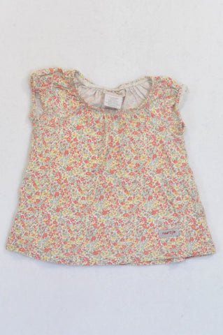 Naartjie Coral & Yellow Floral T-shirt Girls 3-6 months