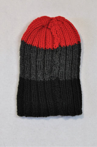 Unbranded Black Grey & Red Panel Knit Beanie Boys 2-4 years