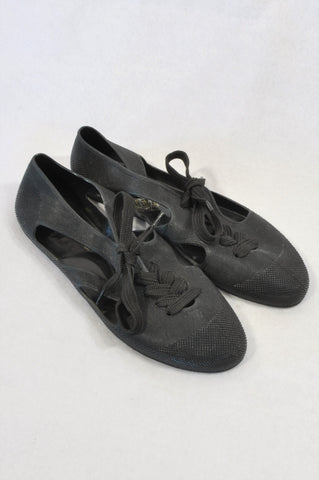 F-Troup Black Textured Tie Rubber Pointy Shoes Women Size 7