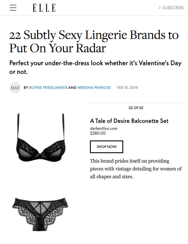 Elle Magazine • 22 Subtly Sexy Lingerie Brands to Put On Your Radar