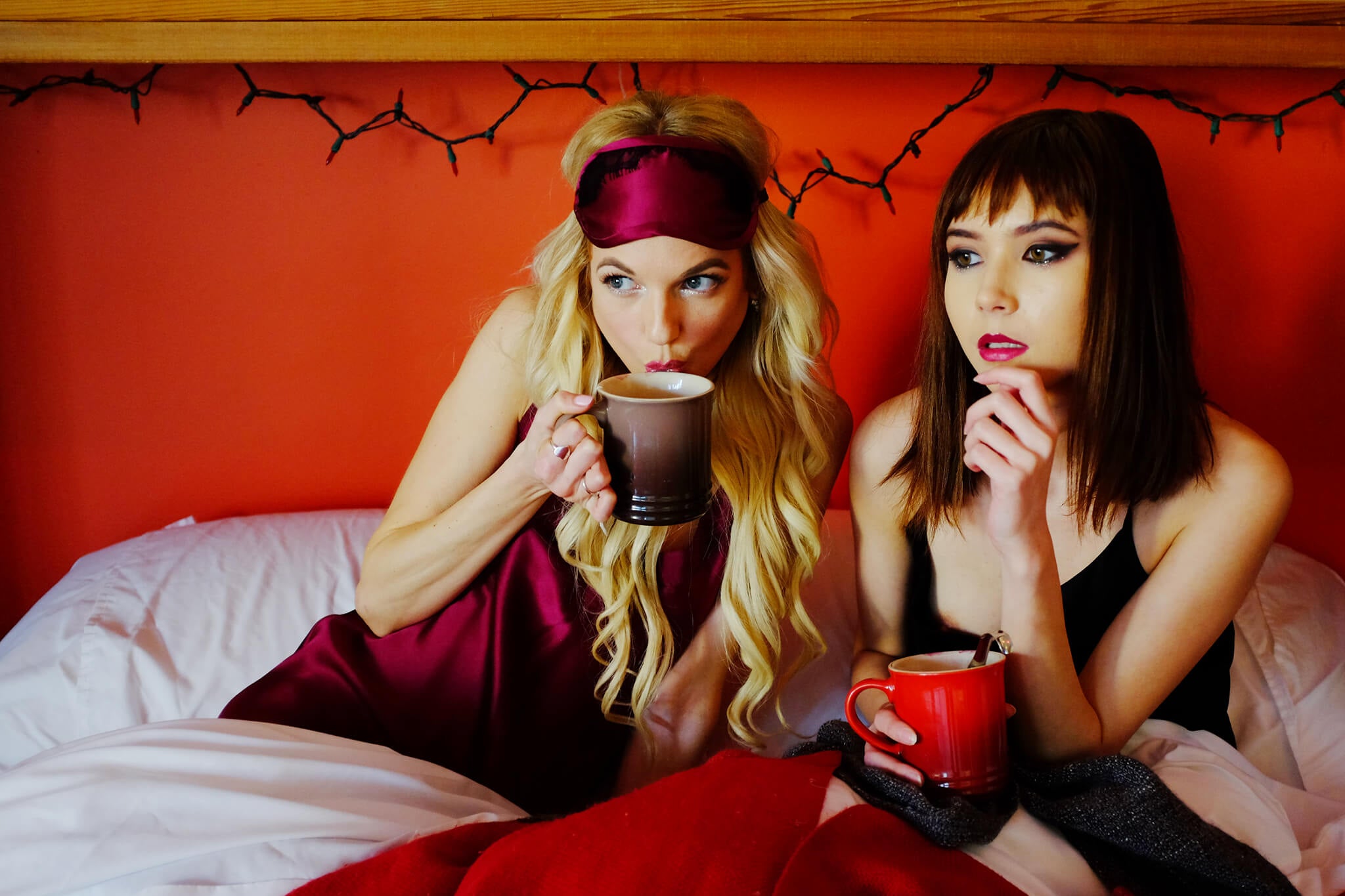 Darkest Fox Lingerie Models Michala Downs and Azalea Jeanette in silk slip dresses