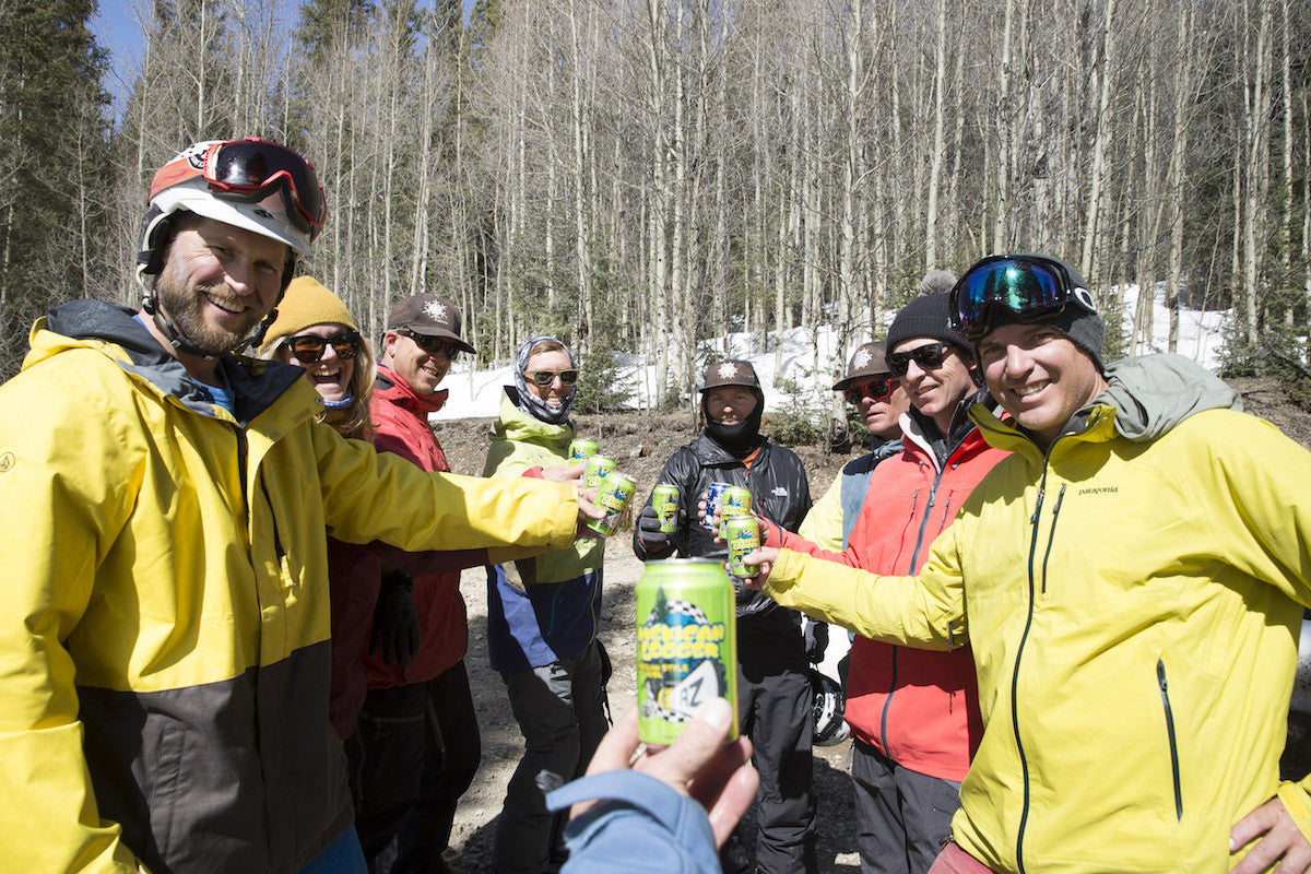 Venture Snowboards team cheers at the 2017 Silverton Splitfest. 