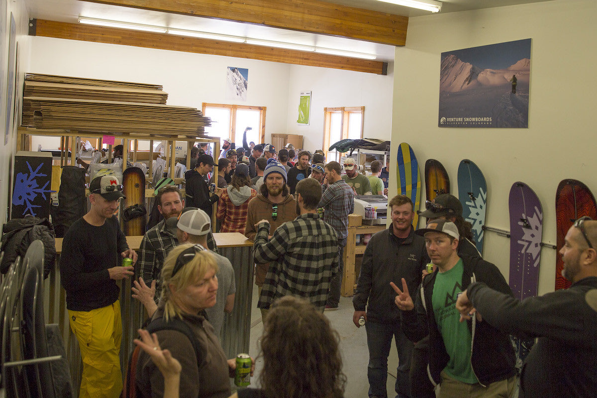 Venture Snowboards factory welcome part at 2017 Silverton Splitfest. 