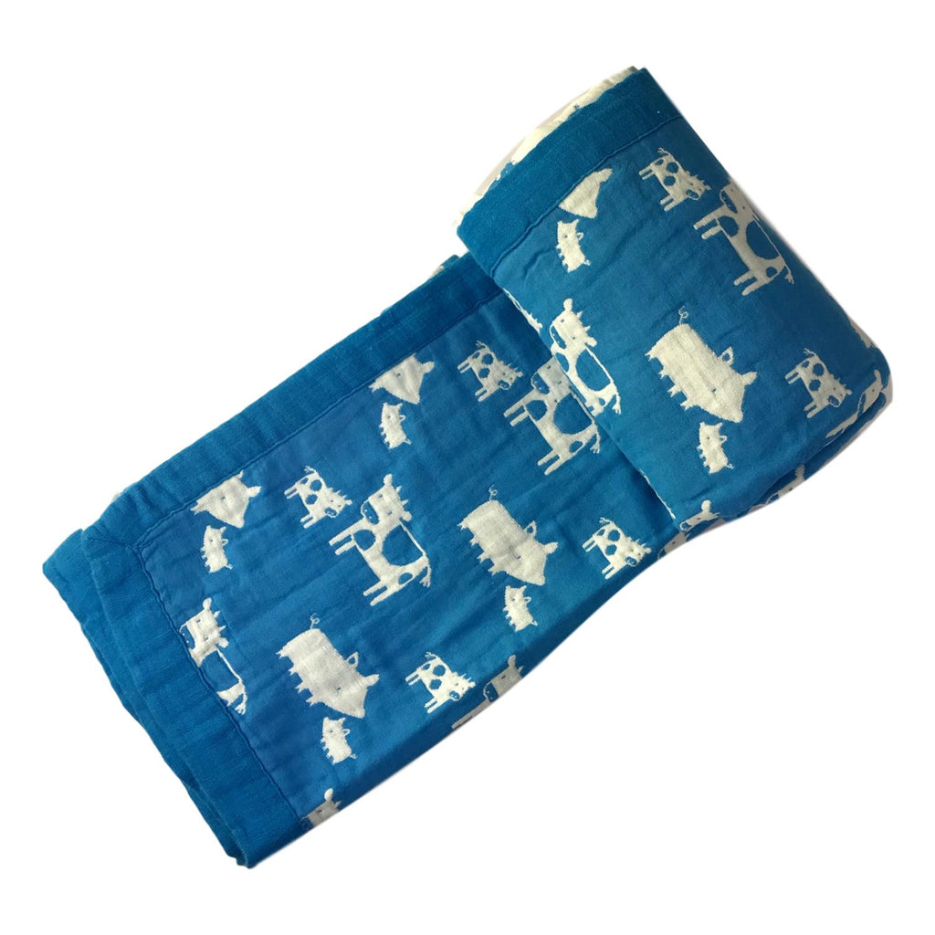 Angel Dear 46" x 38" Blue Farm Animal Jacquard Blanket - Frolicstyle