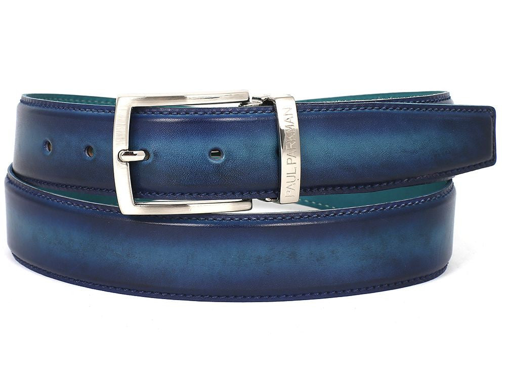 PAUL PARKMAN Men&#39;s Leather Belt Dual Tone Blue & Turquoise (ID#B01-BLU – PAUL PARKMAN ® Handmade ...