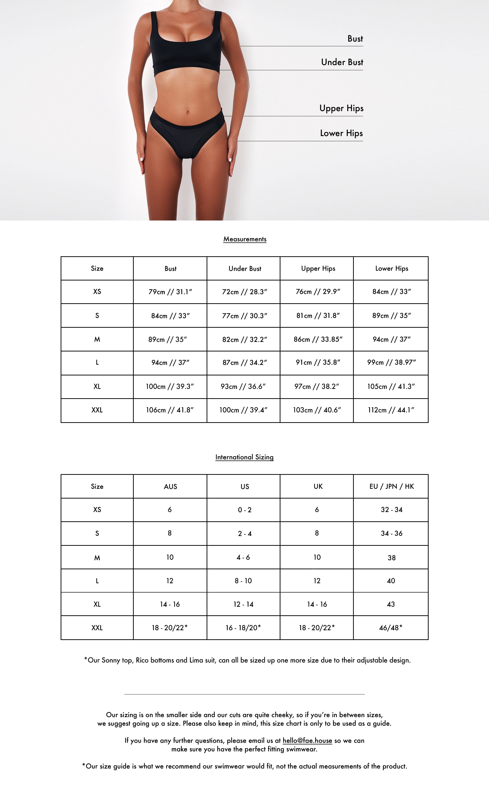 FAE Size Guide Size Chart