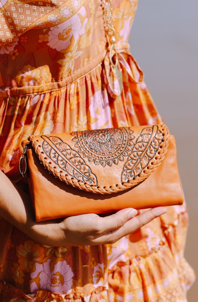 Boho Feather Wallet Tan