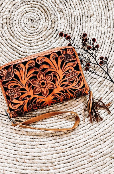 Verna Floral Wallet leather handmade Boho