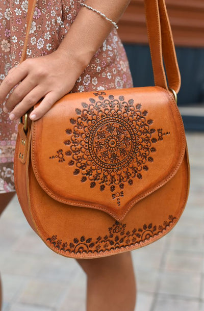 Mandalay Shoulder Leather Carved Bag
