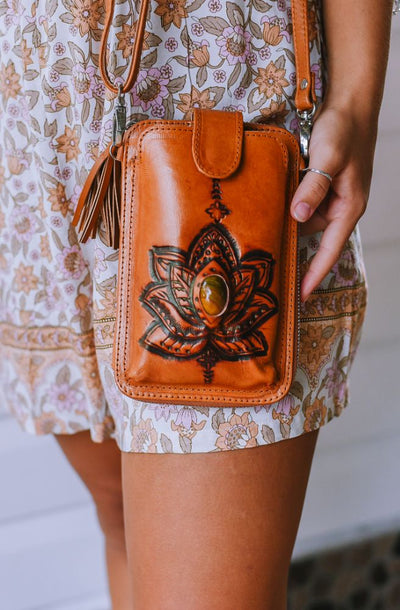 Lotus Leather Phone Pouch Wallet