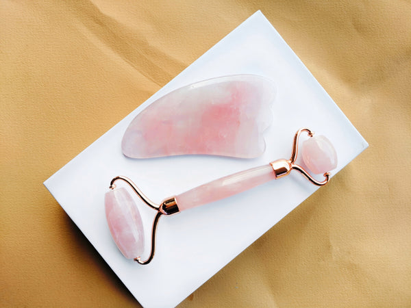Rose Quartz Face Roller Gua Sha Set Nudie Glow Australia