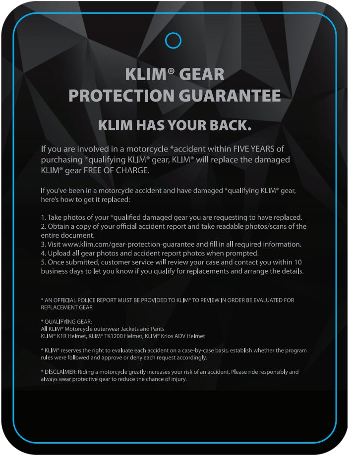 KLIM Motorcycle Gear Protection Guarantee 5 year protection Haustrom.com