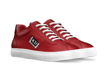 red sneakers with white sole