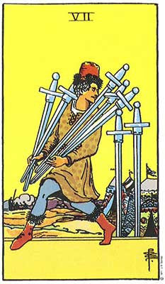 Seven of Swords Meaning - Original Rider Waite Tarot Depiction