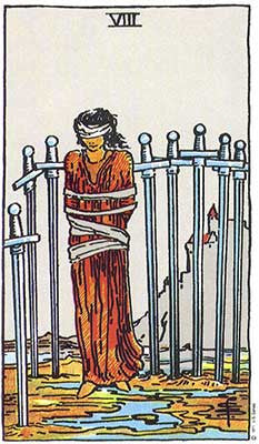 Eight of Swords Meaning - Original Rider Waite Tarot Depiction