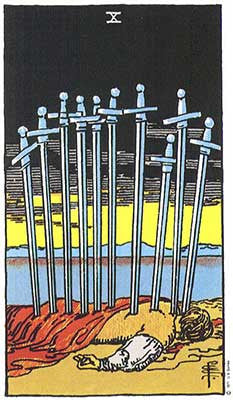 Ten of Swords Meaning - Original Rider Waite Tarot Depiction
