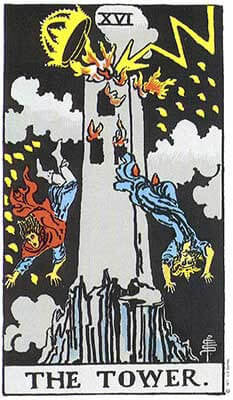 The Tower Meaning - Original Rider Waite Tarot Depiction