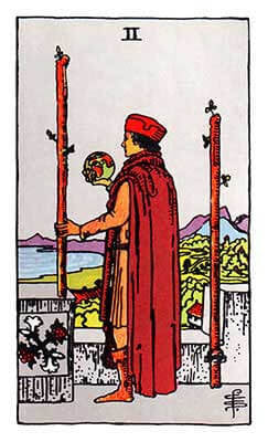 Two of Wands Meaning - Original Rider Waite Tarot Depiction