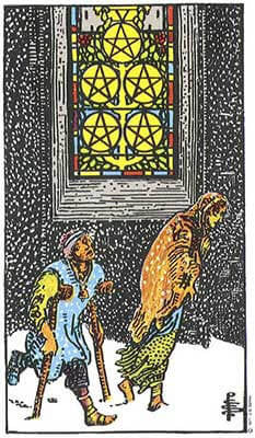 Five of Pentacles Meaning - Original Rider Waite Tarot Depiction