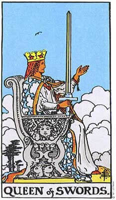 Queen of Swords Meaning - Original Rider Waite Tarot Depiction
