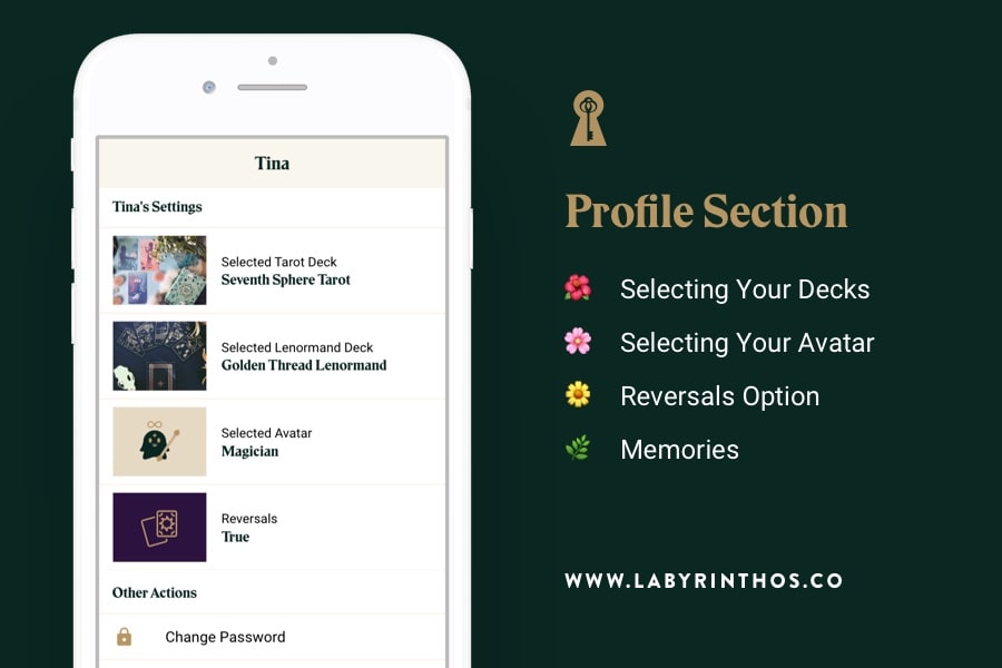 Labyrinthos Academy Tarot App Free Update - Profile Section