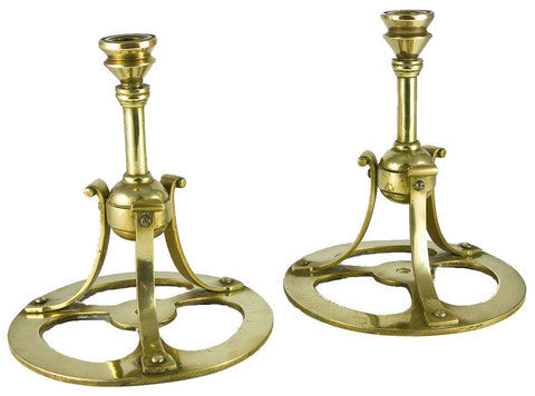 Arts & Crafts brass ship candlesticks